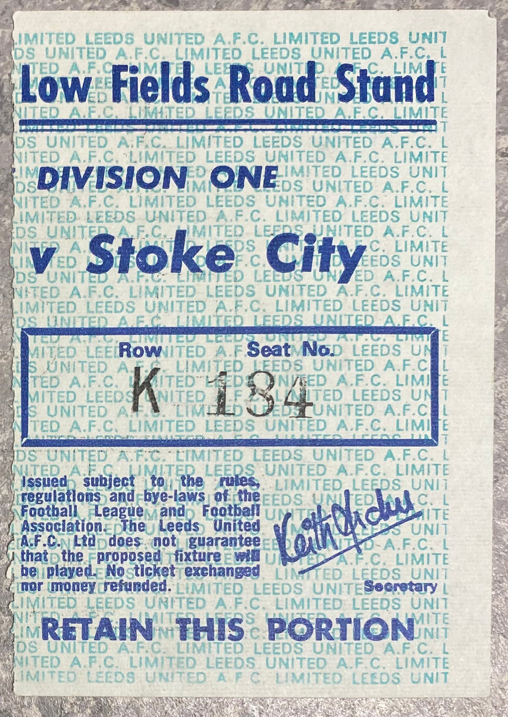 1975/76 ORIGINAL DIVISION ONE TICKET LEEDS UNITED V STOKE CITY