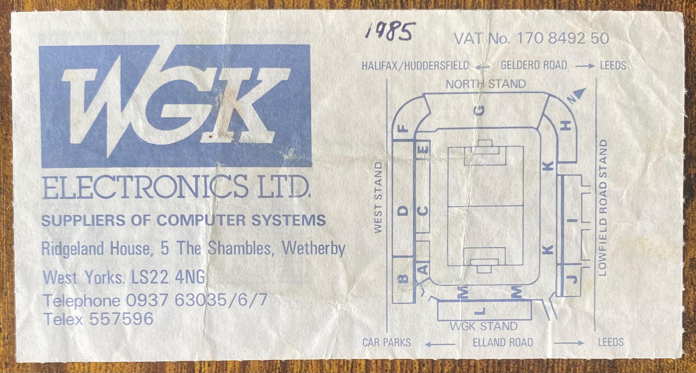 1985 ORIGINAL FRIENDLY TICKET LEEDS UNITED V GLASGOW CELTIC