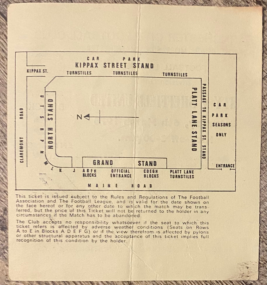 1975/76 ORIGINAL DIVISION 1 TICKET MANCHESTER CITY V SHEFFIELD UNITED