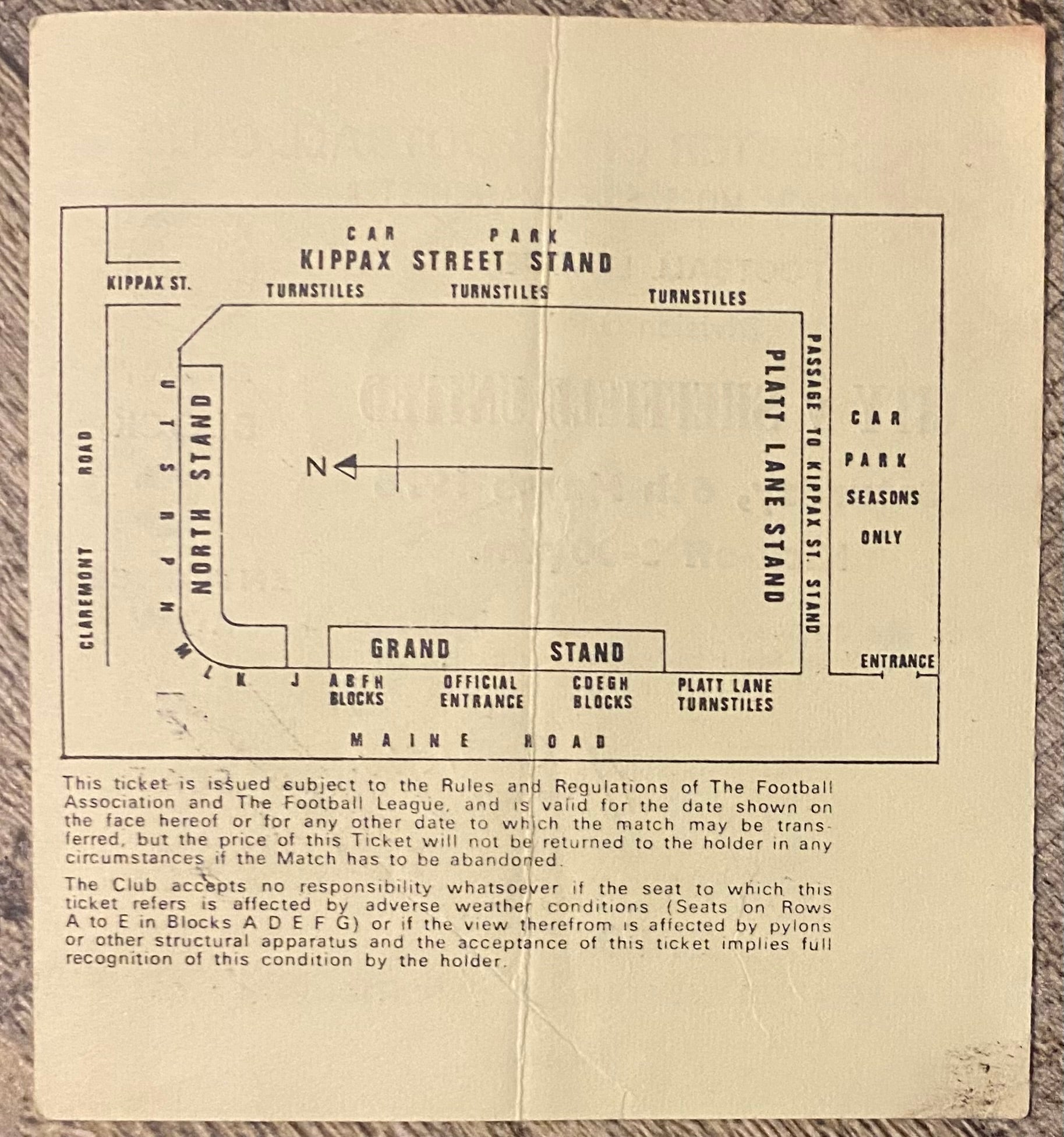 1975/76 ORIGINAL DIVISION 1 TICKET MANCHESTER CITY V SHEFFIELD UNITED