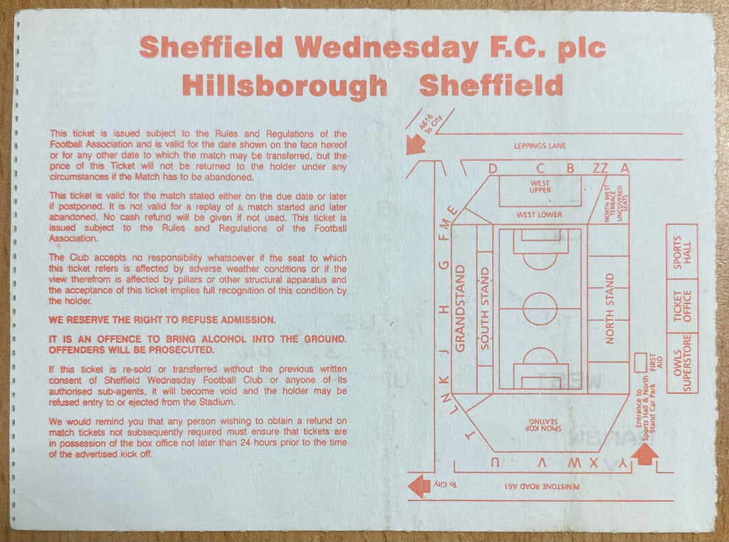 1996/97 ORIGINAL FA PREMIERSHIP TICKET SHEFFIELD WEDNESDAY V CHELSEA
