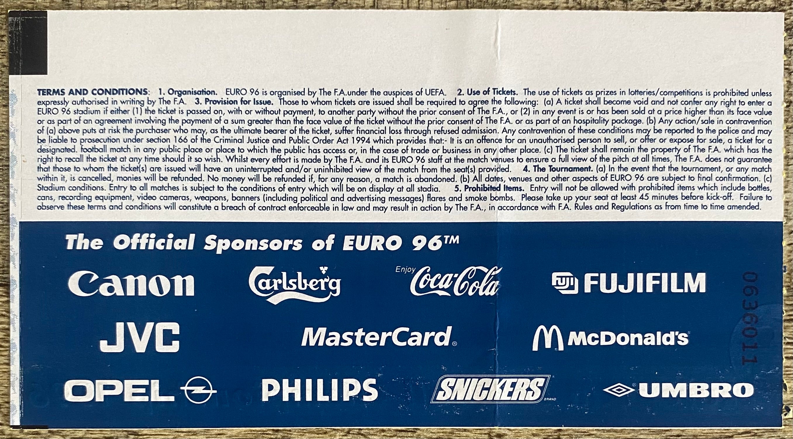 1996 ORIGINAL EUROPEAN CHAMPIONSHIPS EURO 96 SEMI FINAL TICKET ENGLAND V GERMANY @ WEMBLEY