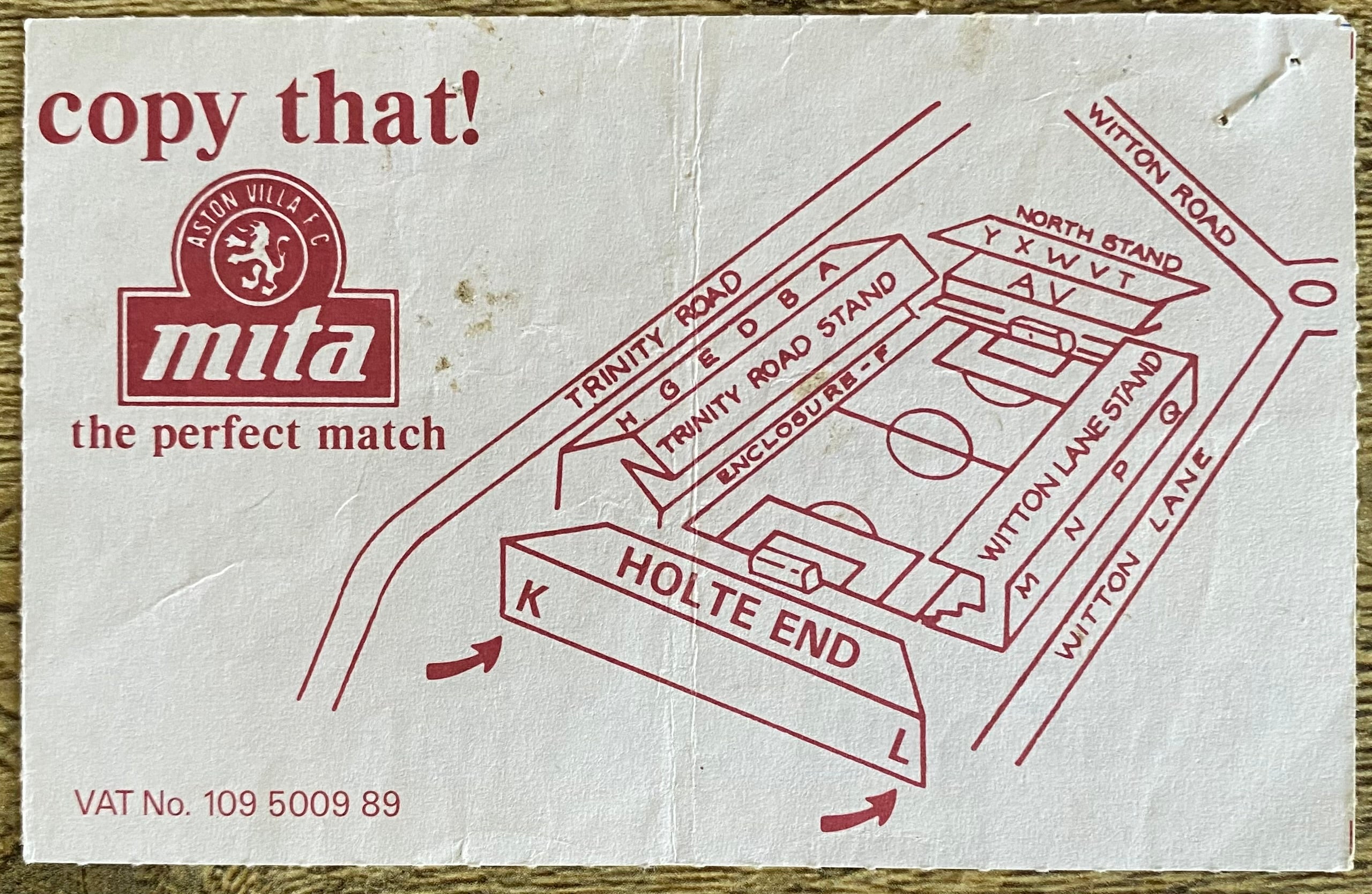 1992/93 ORIGINAL PREMIER LEAGUE TICKET ASTON VILLA V NORWICH CITY