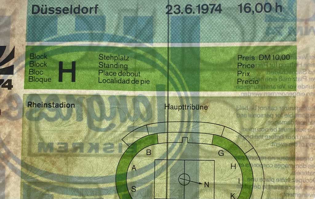 1974 ORIGINAL WORLD CUP 1ST ROUND TICKET SWEDEN V URUGUAY @ DUSSELDORF