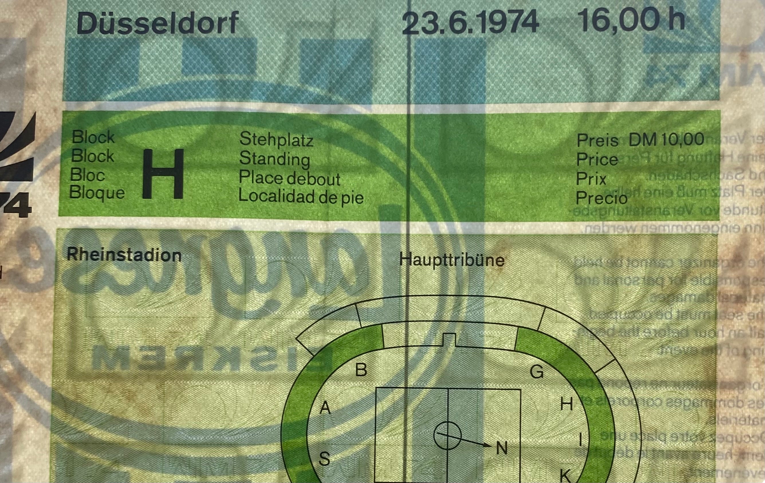1974 ORIGINAL WORLD CUP 1ST ROUND TICKET SWEDEN V URUGUAY @ DUSSELDORF