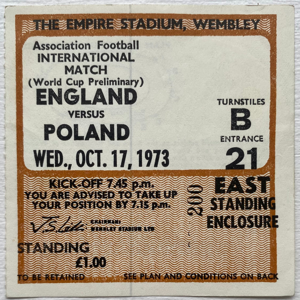 1973 ORIGINAL WORLD CUP QUALIFYING TICKET ENGLAND V POLAND