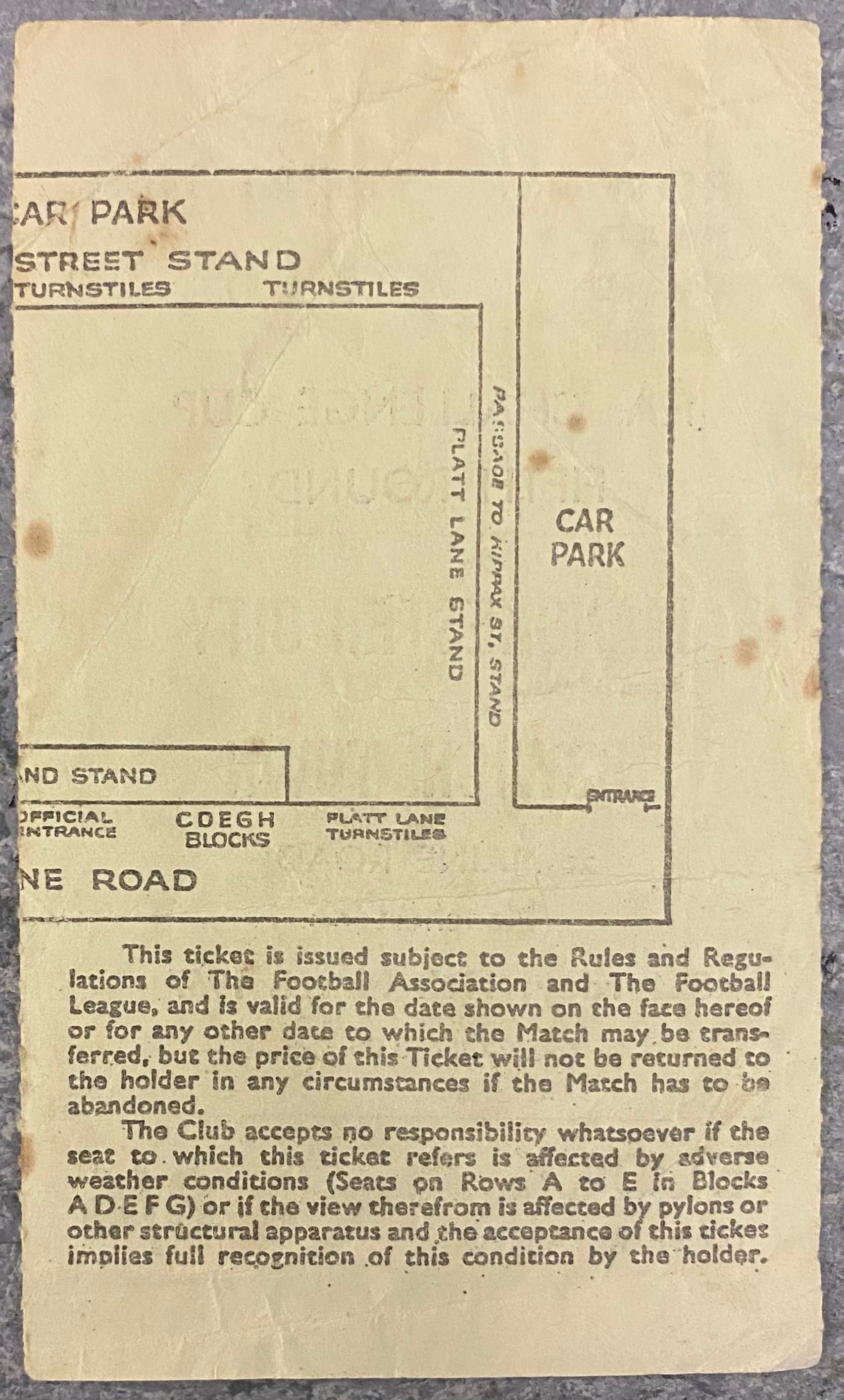 1966/67 ORIGINAL FA CUP 5TH ROUND TICKET MANCHESTER CITY V IPSWICH TOWN