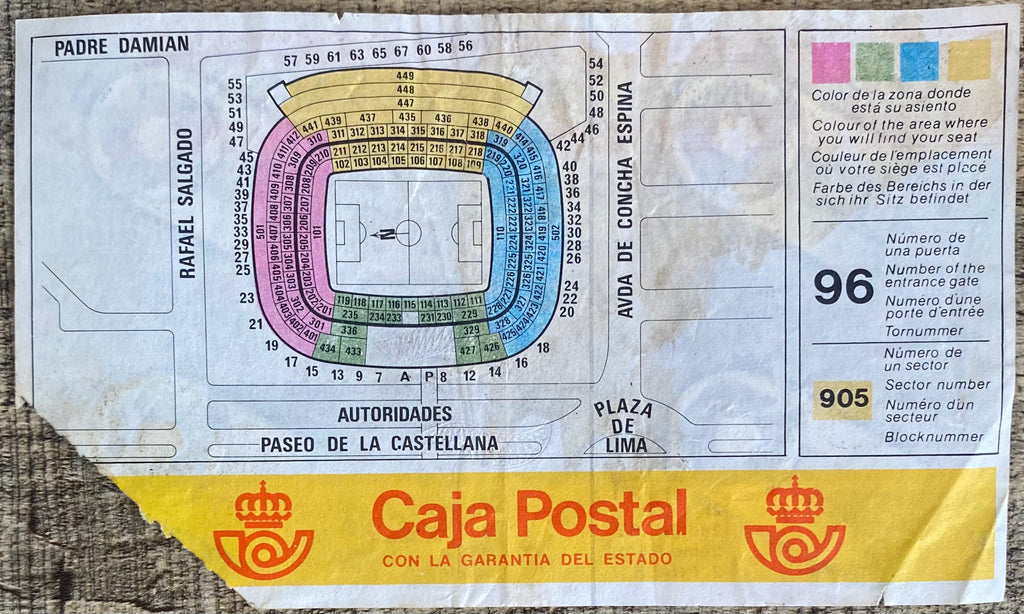 1982 ORIGINAL WORLD CUP 2ND PHASE TICKET ENGLAND V SPAIN @ MADRID