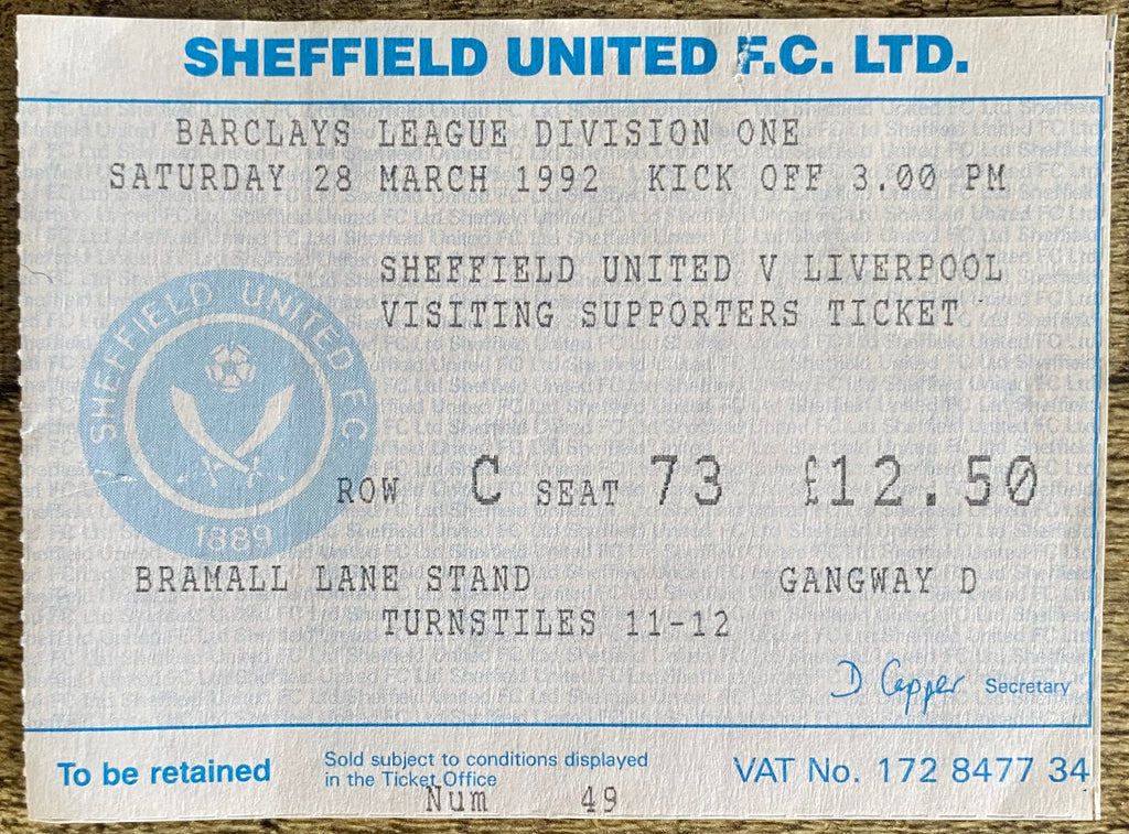 1991/92 ORIGINAL DIVISION 1 TICKET  SHEFFIELD UNITED V LIVERPOOL
