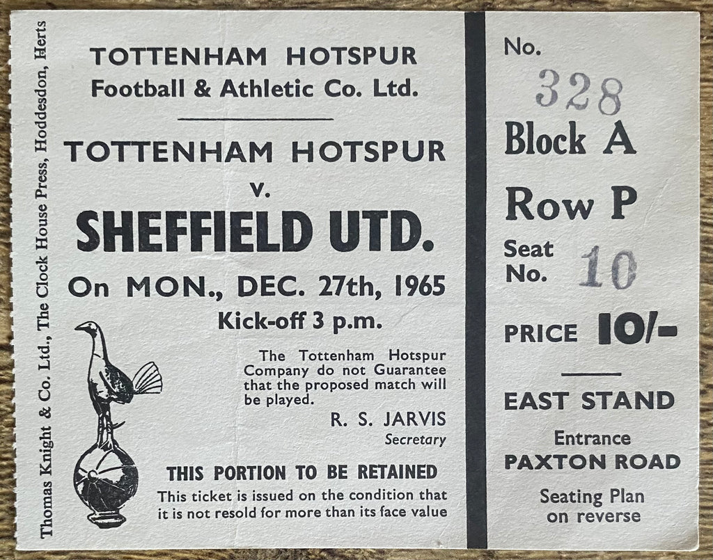 1965/66 ORIGINAL DIVISION ONE TICKET TOTTENHAM HOTSPUR V SHEFFIELD UNITED