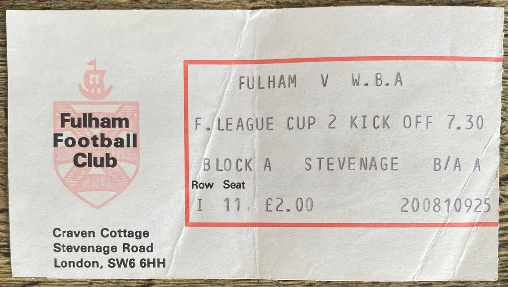 1979/80 ORIGINAL LEAGUE CUP 2ND ROUND 2ND LEG TICKET FULHAM V WEST BROMWICH ALBION