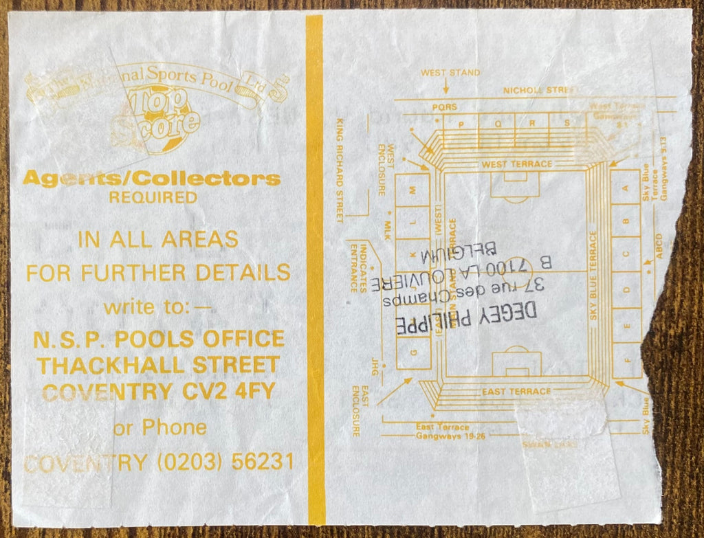 1985/86 ORIGINAL MILK CUP 3RD ROUND TICKET COVENTRY CITY V WEST BROMWICH ALBION