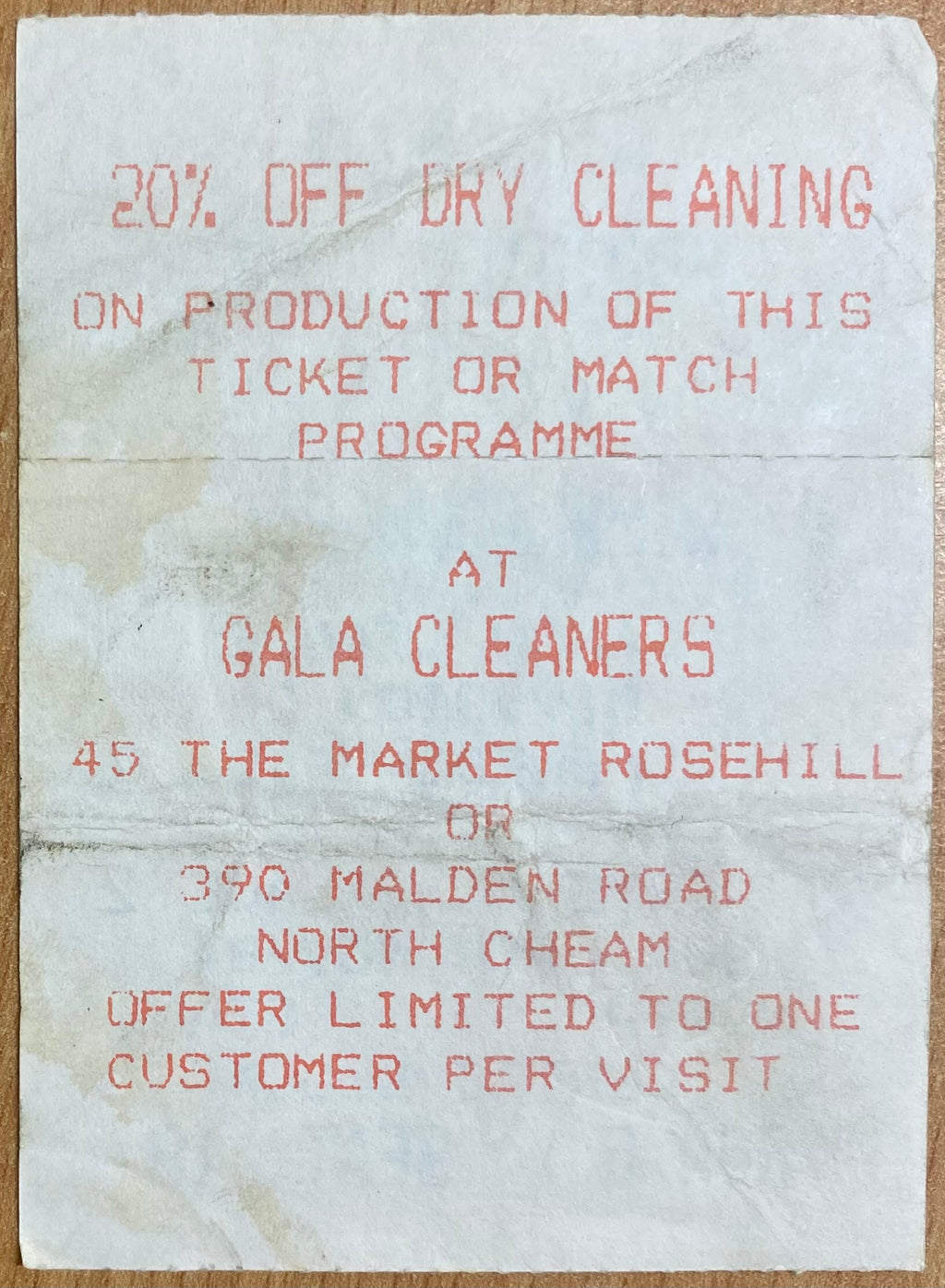 1984/85 ORIGINAL DIVISION 2 TICKET WIMBLEDON V CRYSTAL PALACE