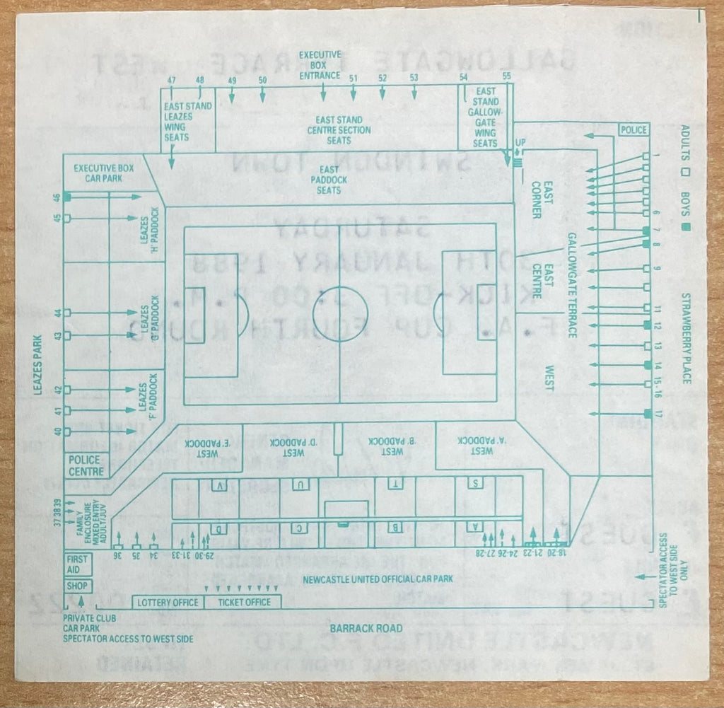 1987/88 ORIGINAL FA CUP 4TH ROUND TICKET NEWCASTLE UNITED V SWINDON TOWN
