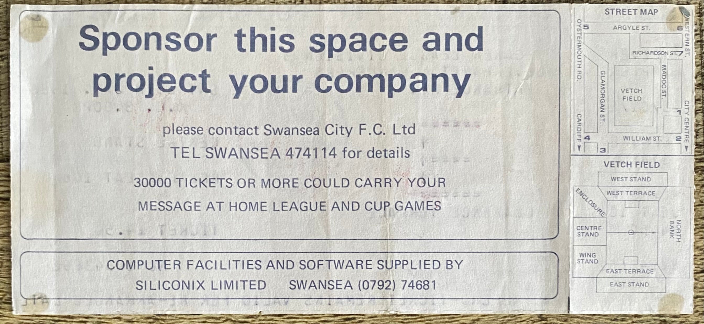 1985/86 ORIGINAL DIVISION 3 UNUSED TICKET SWANSEA CITY V WOLVERHAMPTON WANDERERS