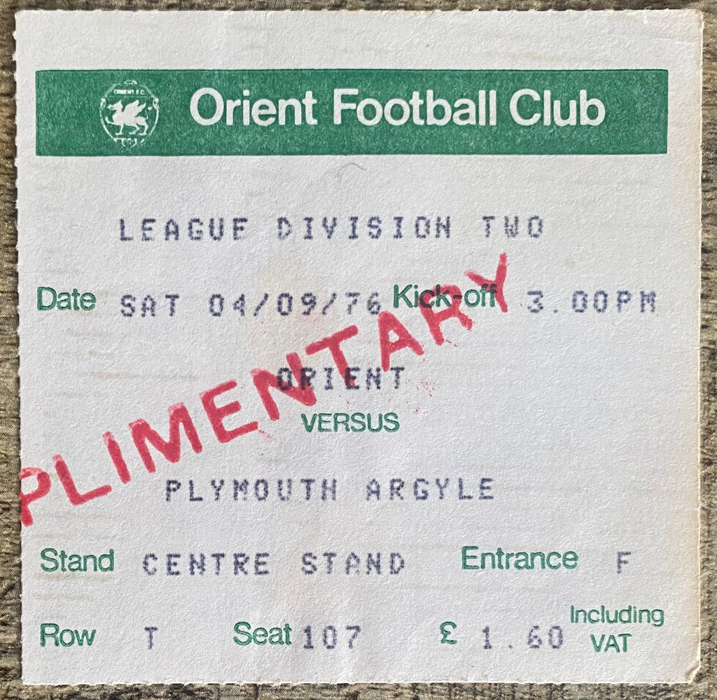 1976/77 ORIGINAL DIVISION 2 TICKET ORIENT V PLYMOUTH ARGYLE