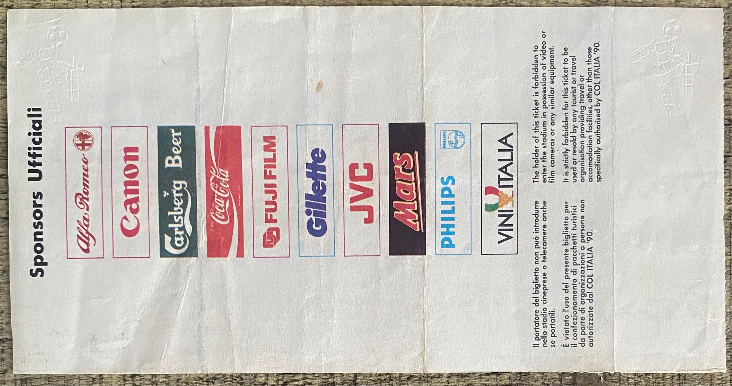 1990 ORIGINAL WORLD CUP 1ST ROUND UNUSED TICKET SCOTLAND V COSTA RICA @ GENOA