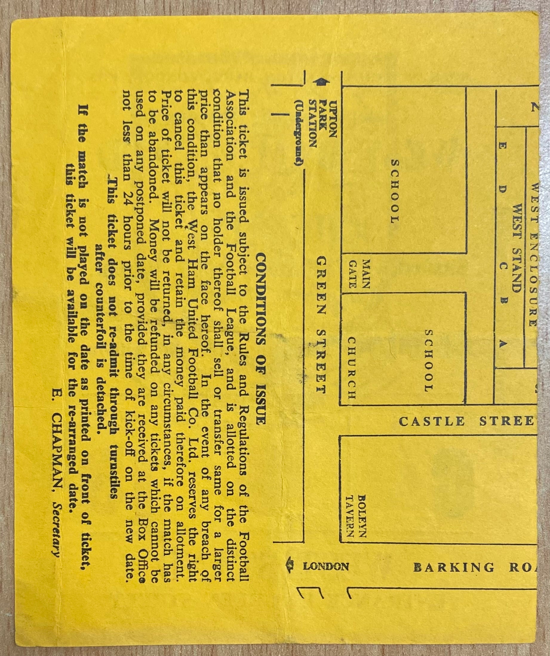 1972/73 ORIGINAL DIVISION ONE TICKET WEST HAM UNITED V CHELSEA