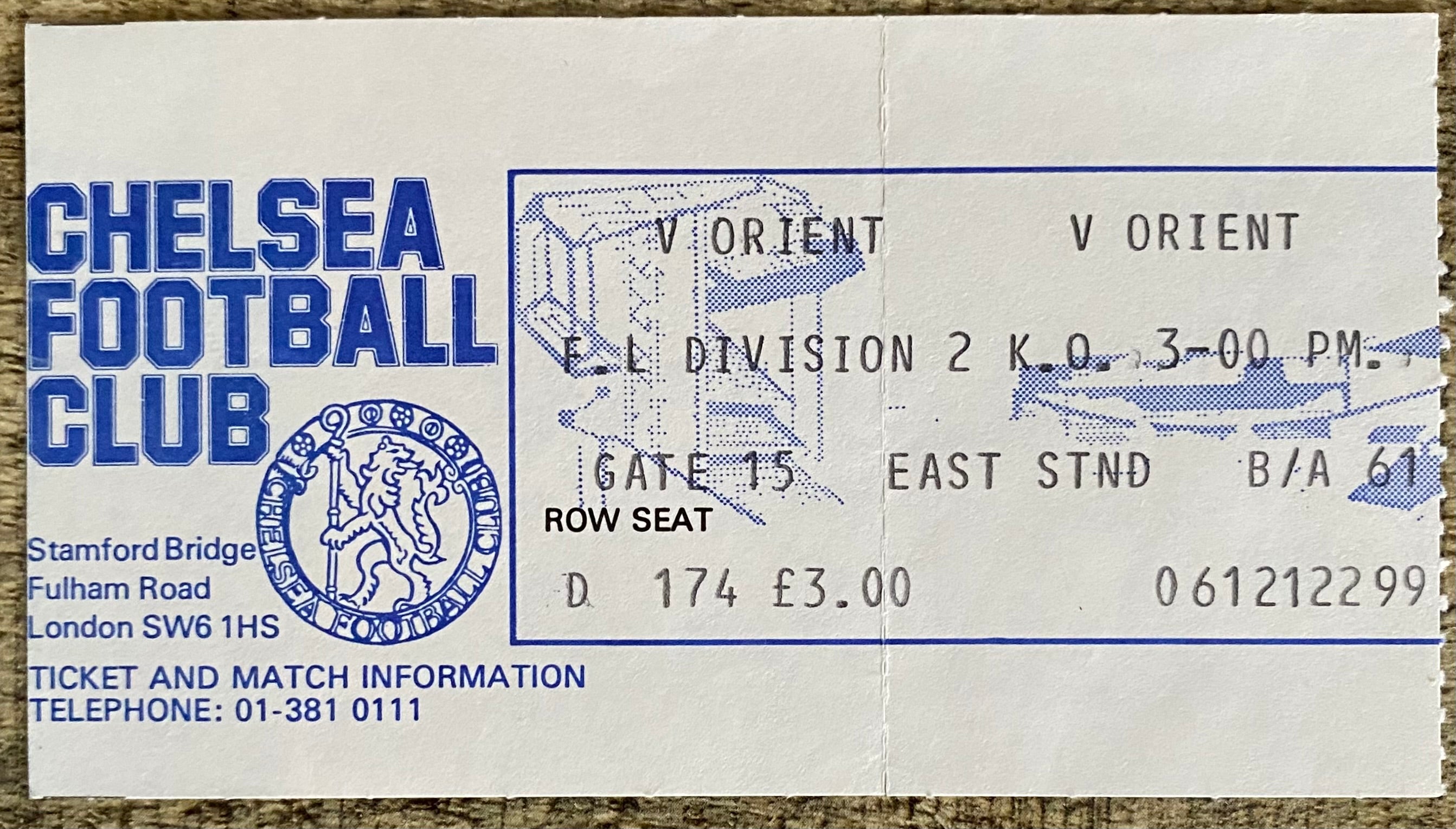 1980/81 ORIGINAL DIVISION 2 TICKET CHELSEA V ORIENT