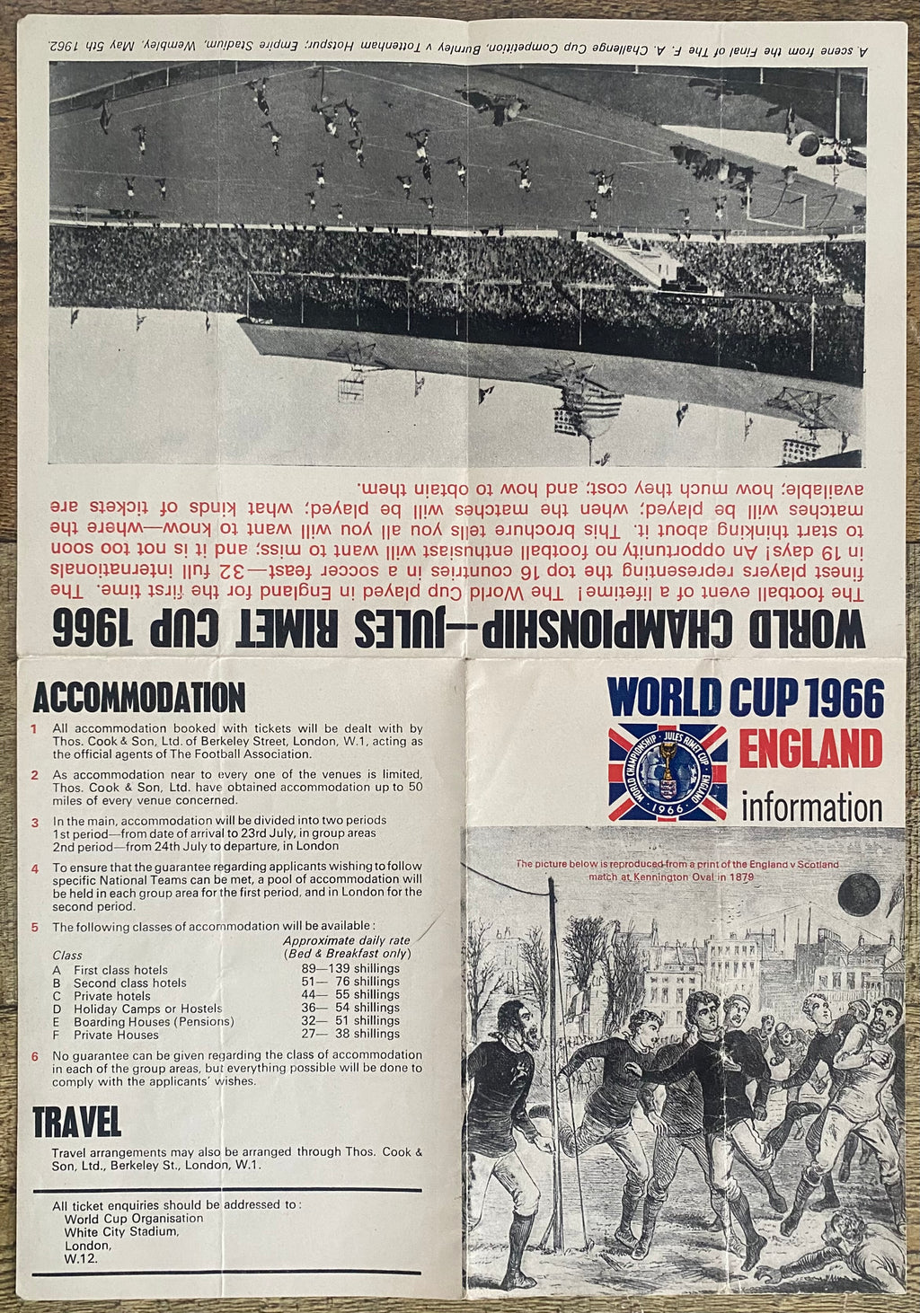 1966 WORLD CUP ORIGINAL OFFICIAL TICKET INFORMATION FOLD OUT BOOKLET