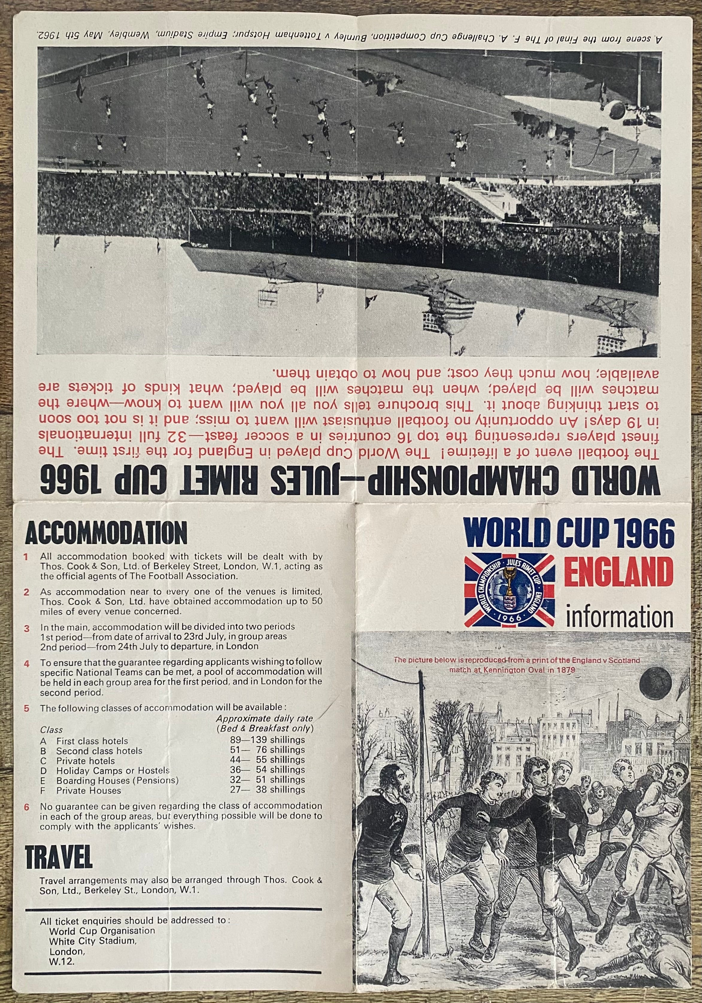 1966 WORLD CUP ORIGINAL OFFICIAL TICKET INFORMATION FOLD OUT BOOKLET