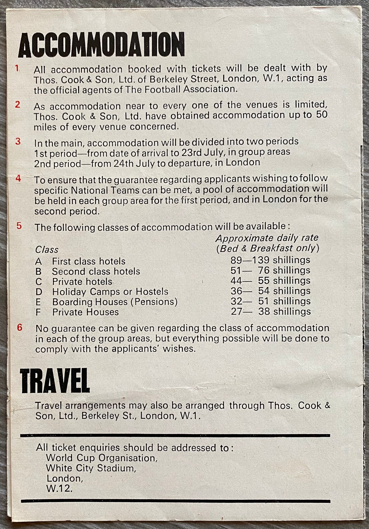 1966 WORLD CUP ORIGINAL OFFICIAL TICKET INFORMATION FOLD OUT BOOKLET (UPDATED VERSION)