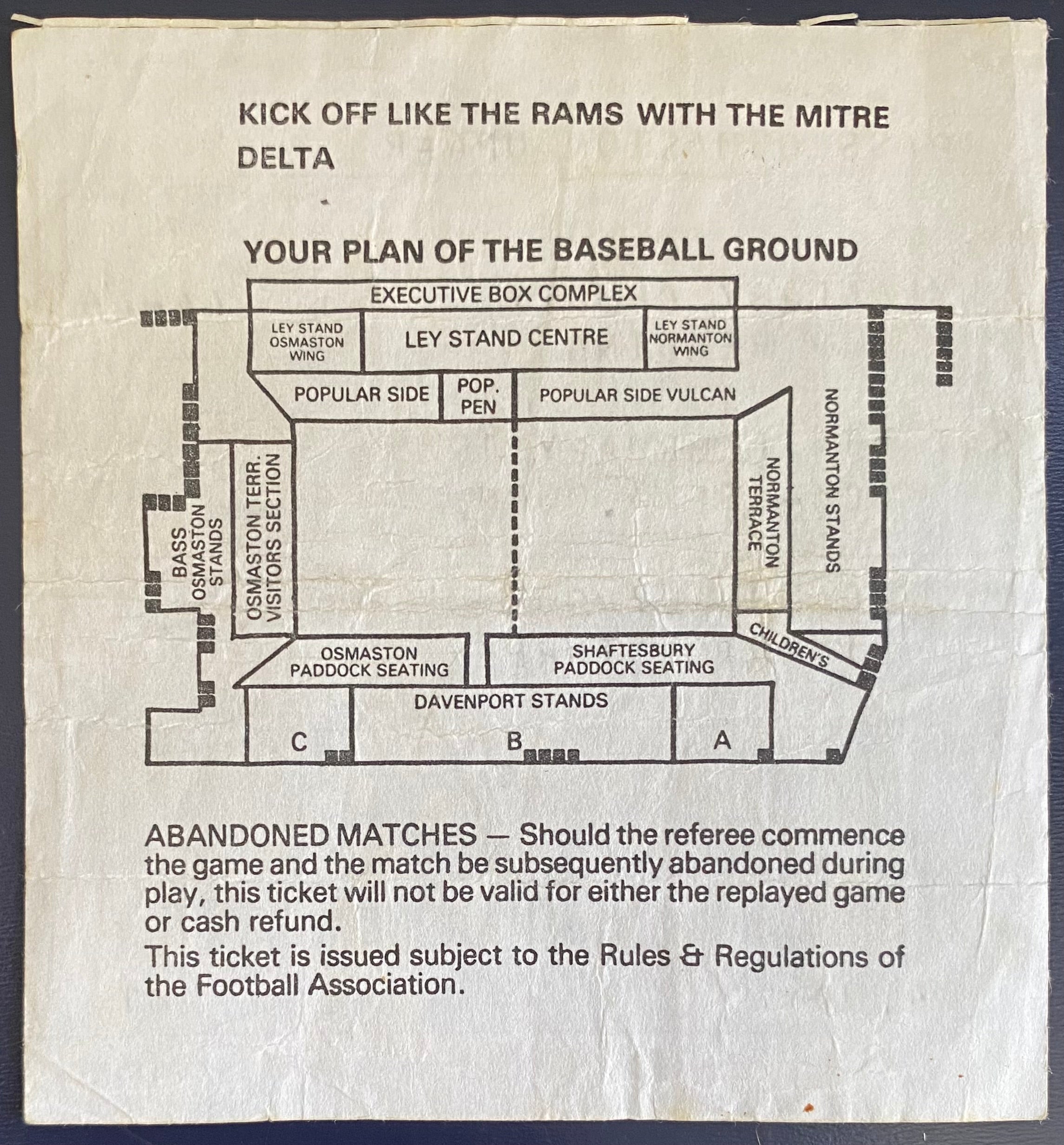 1984/85 ORIGINAL DIVISION 3 TICKET DERBY COUNTY V READING