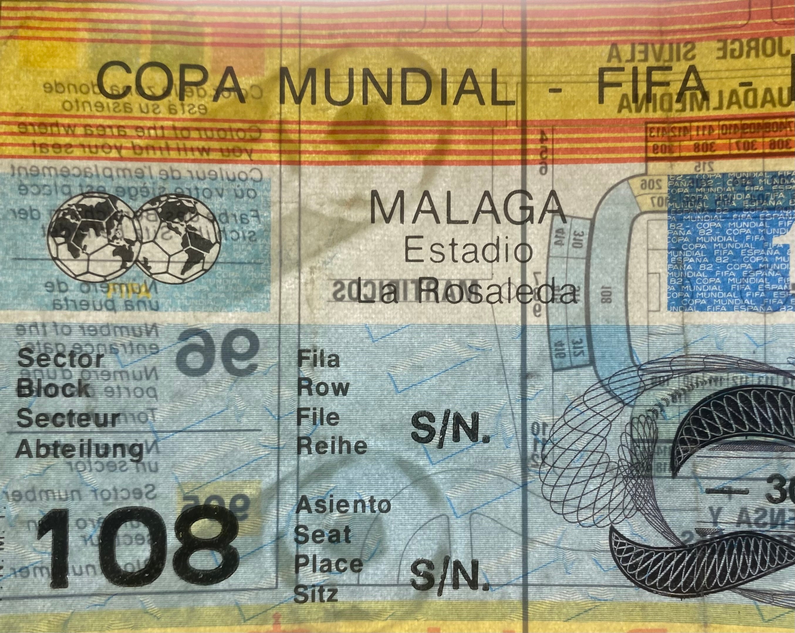 1982 ORIGINAL WORLD CUP 1ST ROUND TICKET SOVIET UNION V NEW ZEALAND @ MALAGA