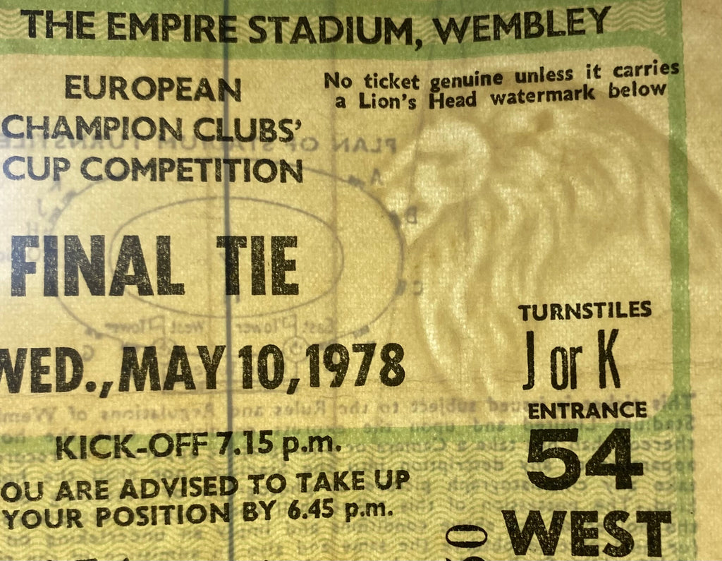 1978 ORIGINAL EUROPEAN CUP FINAL TICKET LIVERPOOL V FC BRUGES @ WEMBLEY