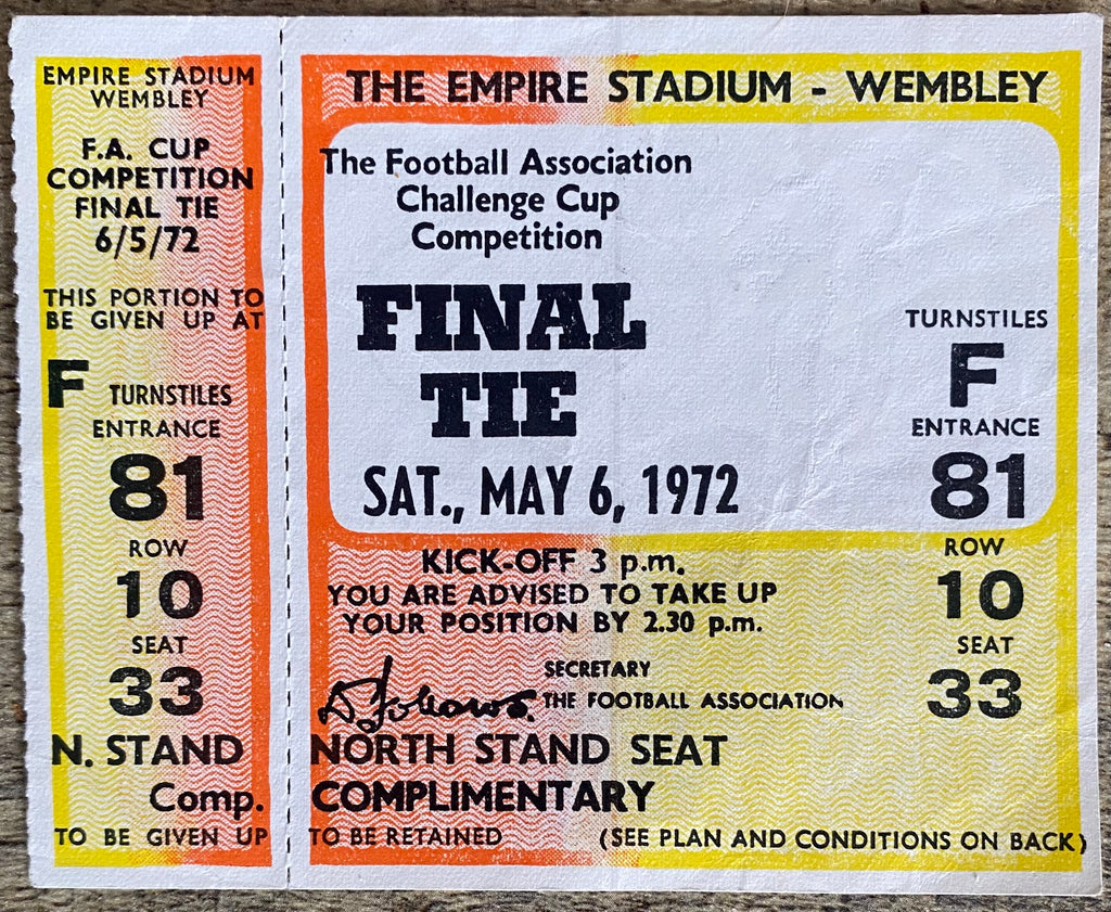 1972 ORIGINAL UNUSED FA CUP FINAL TICKET ARSENAL V LEEDS UNITED