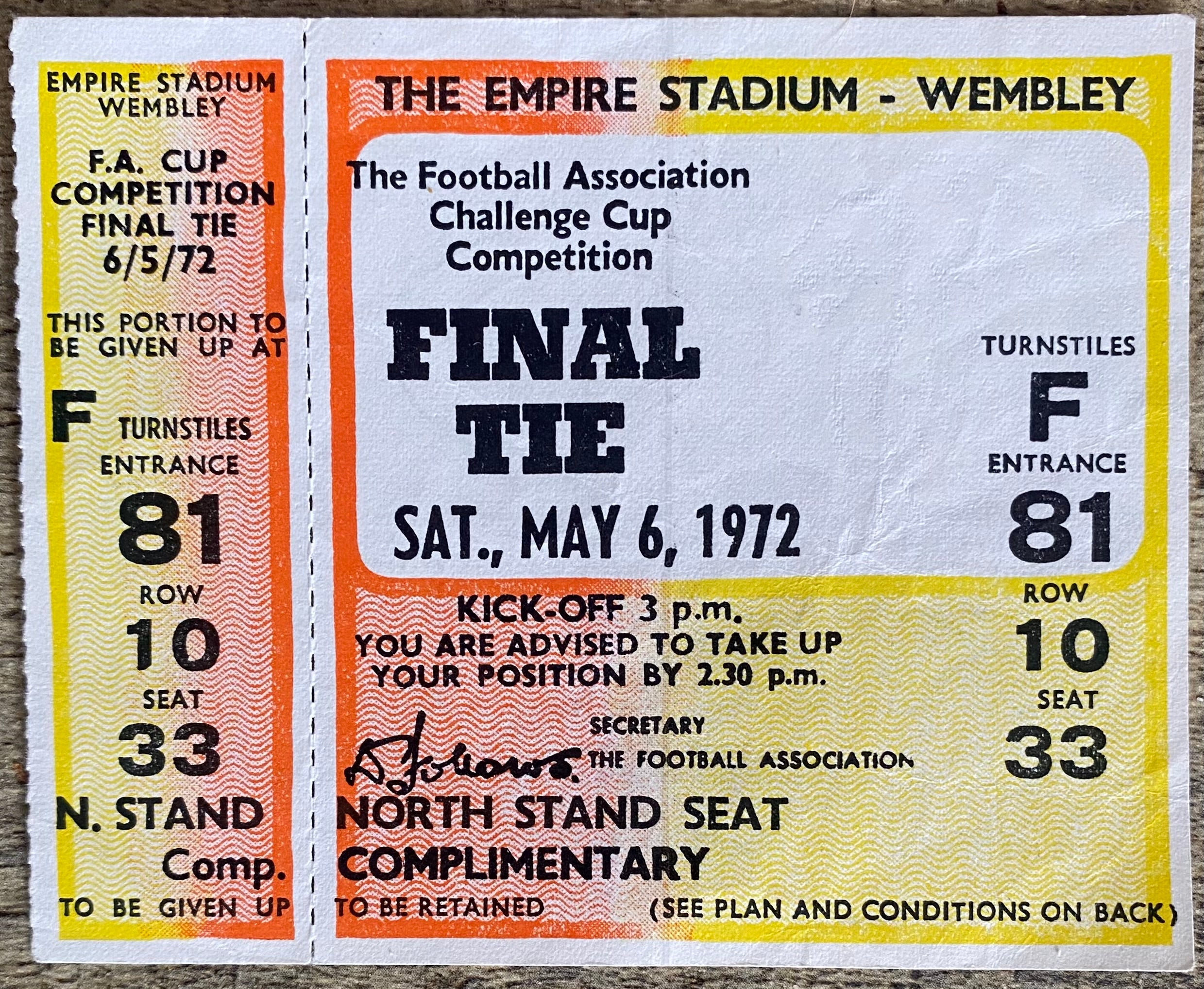 1972 ORIGINAL UNUSED FA CUP FINAL TICKET ARSENAL V LEEDS UNITED