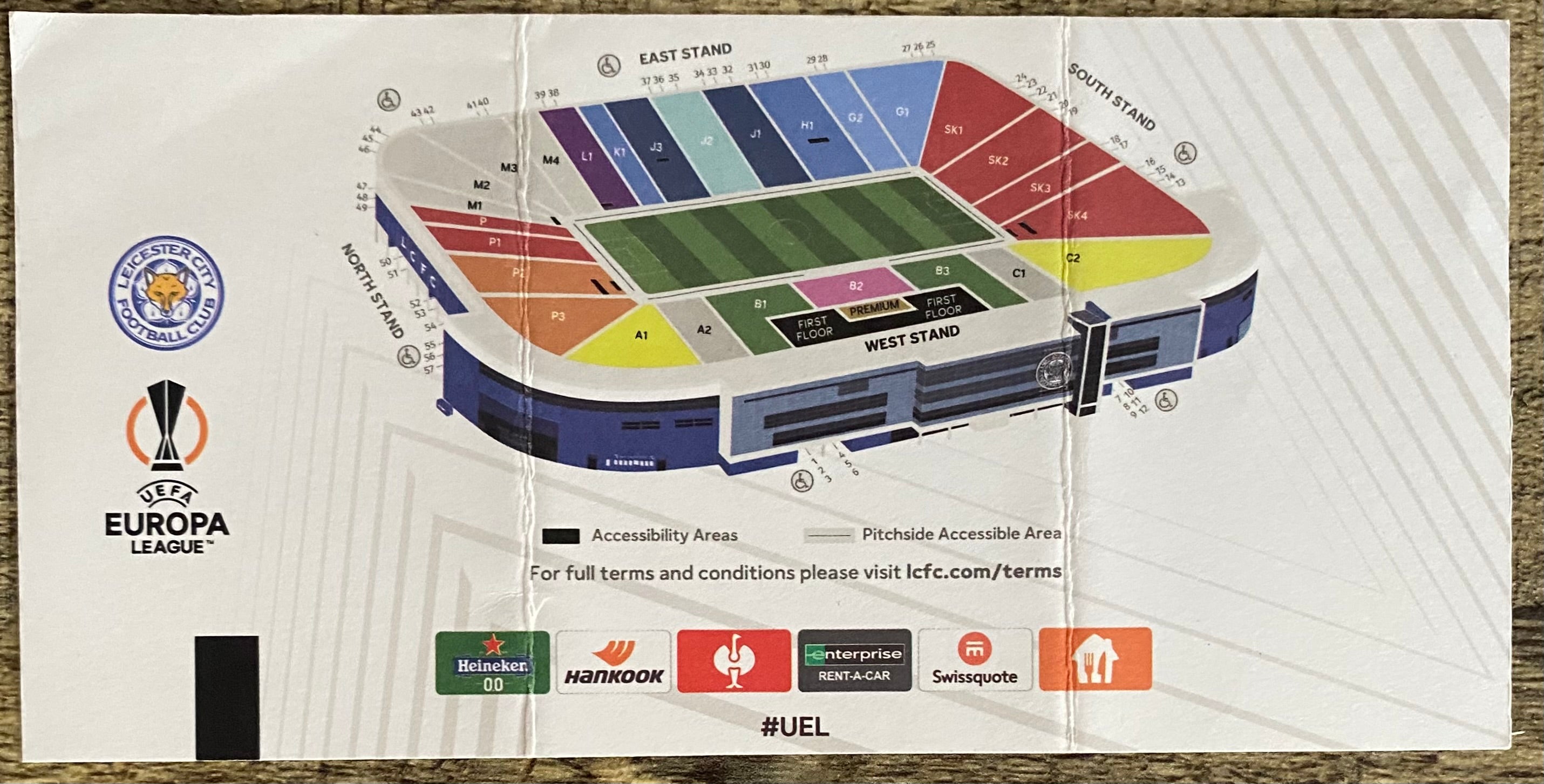 2021/22 ORIGINAL EUROPA LEAGUE GROUP STAGE TICKET LEICESTER CITY V LEGIA WARSAW