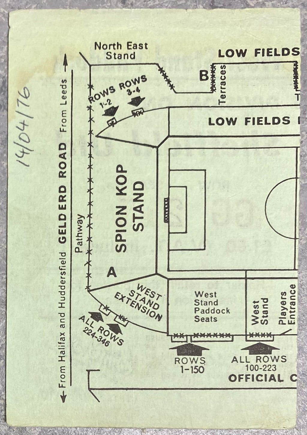 1975/76 ORIGINAL DIVISION ONE TICKET LEEDS UNITED V SHEFFIELD UNITED
