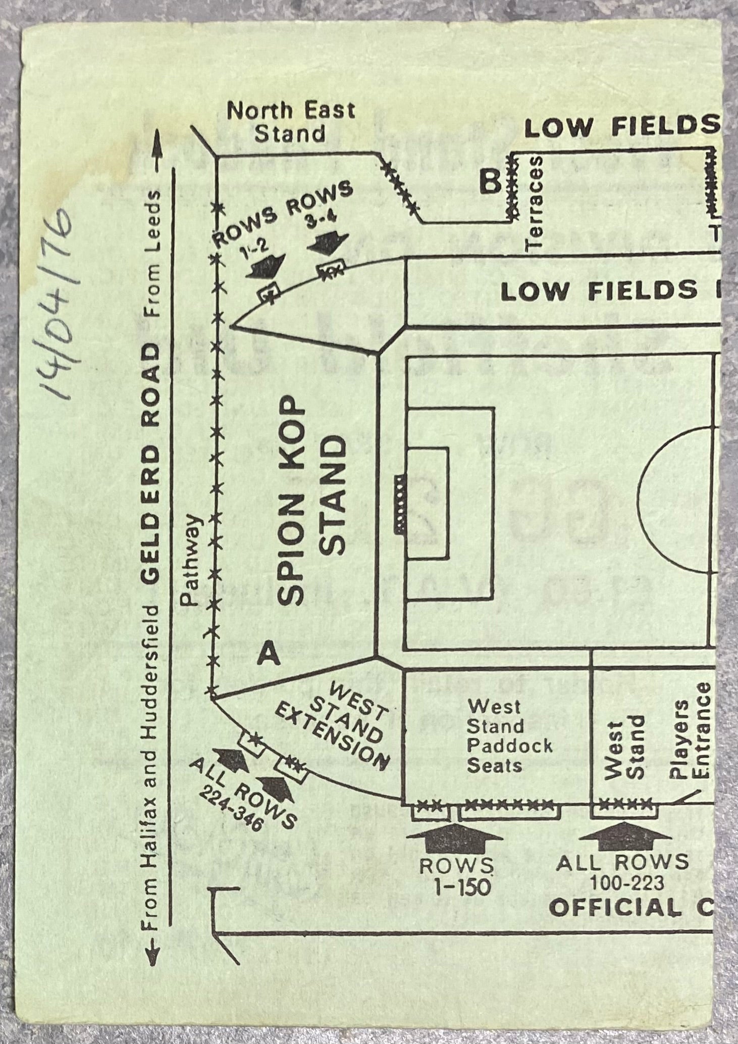 1975/76 ORIGINAL DIVISION ONE TICKET LEEDS UNITED V SHEFFIELD UNITED