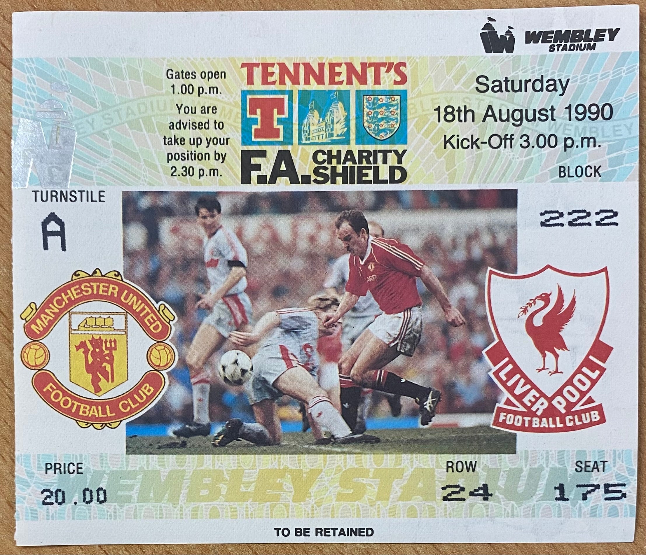 1990 ORIGINAL CHARITY SHIELD TICKET LIVERPOOL V MANCHESTER UNITED