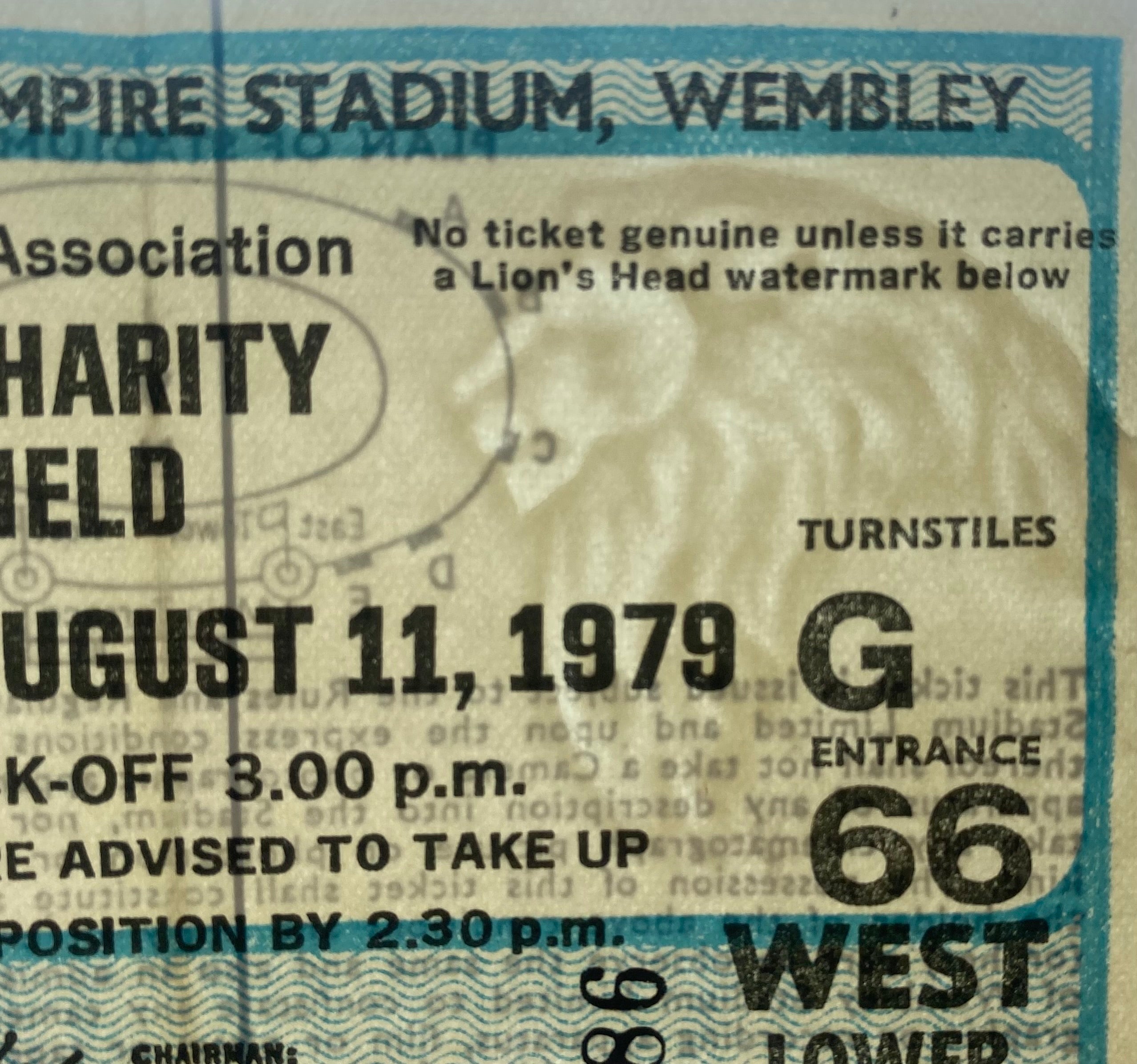 1979 ORIGINAL CHARITY SHIELD TICKET LIVERPOOL V ARSENAL