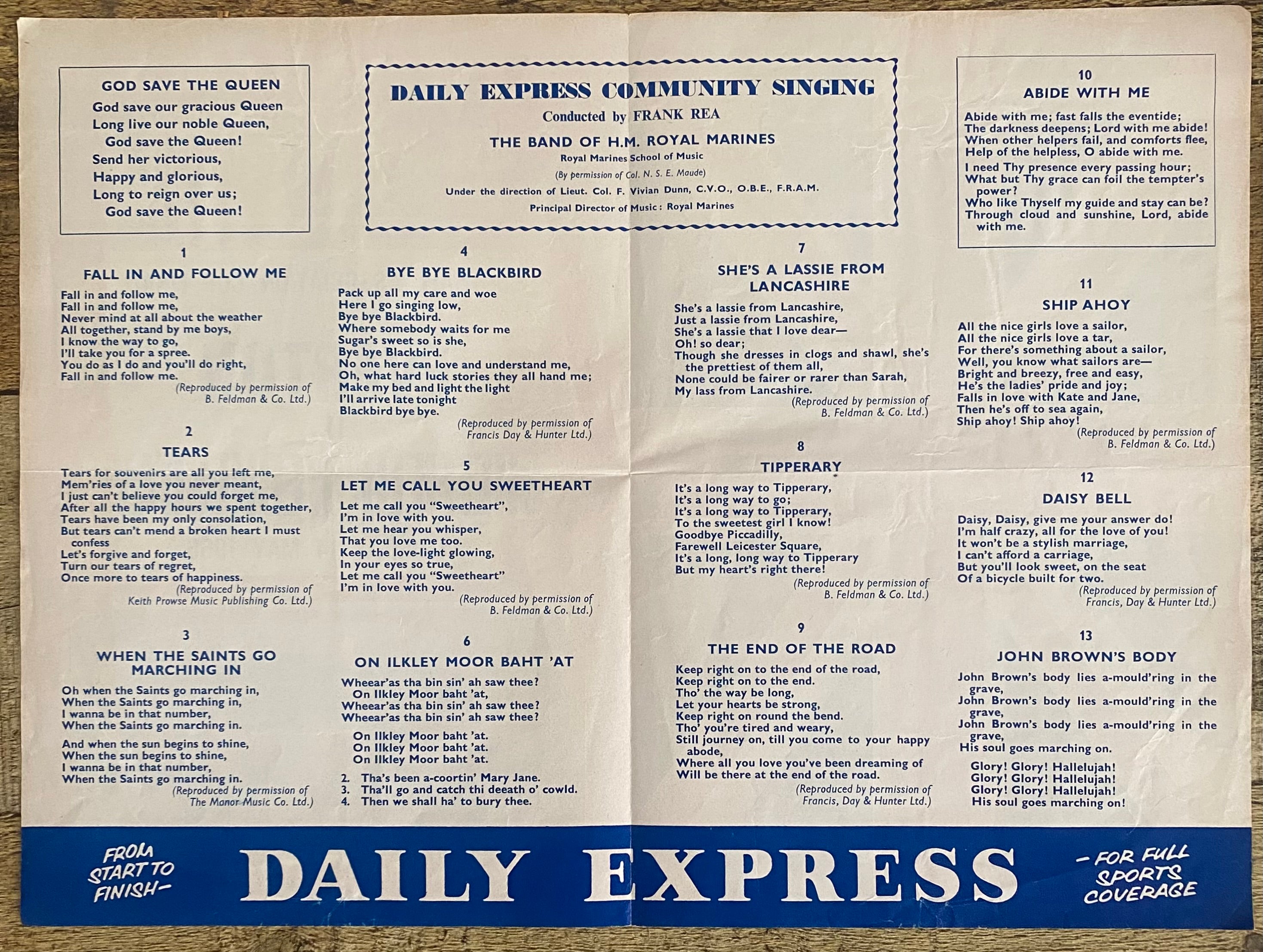1966 ORIGINAL OFFICIAL FA CUP FINAL COMMUNITY SINGING SONG SHEET EVERTON V SHEFFIELD WEDNESDAY