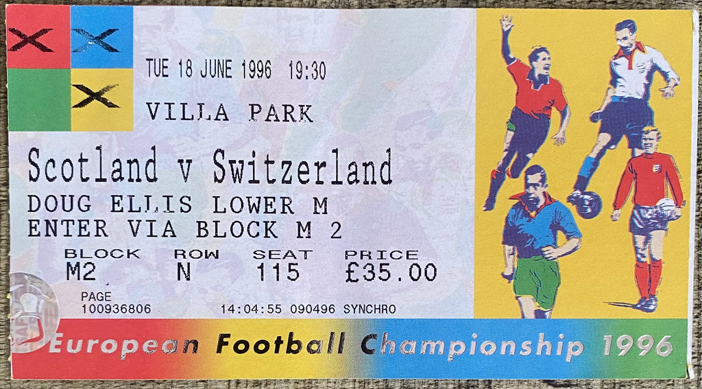 1996 ORIGINAL EUROPEAN CHAMPIONSHIPS EURO 96 TICKET SCOTLAND V SWITZERLAND @ VILLA PARK