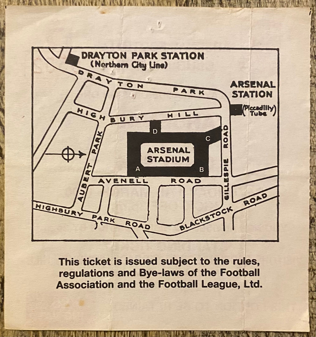 1989/90 ORIGINAL DIVISION ONE TICKET ARSENAL V CHELSEA