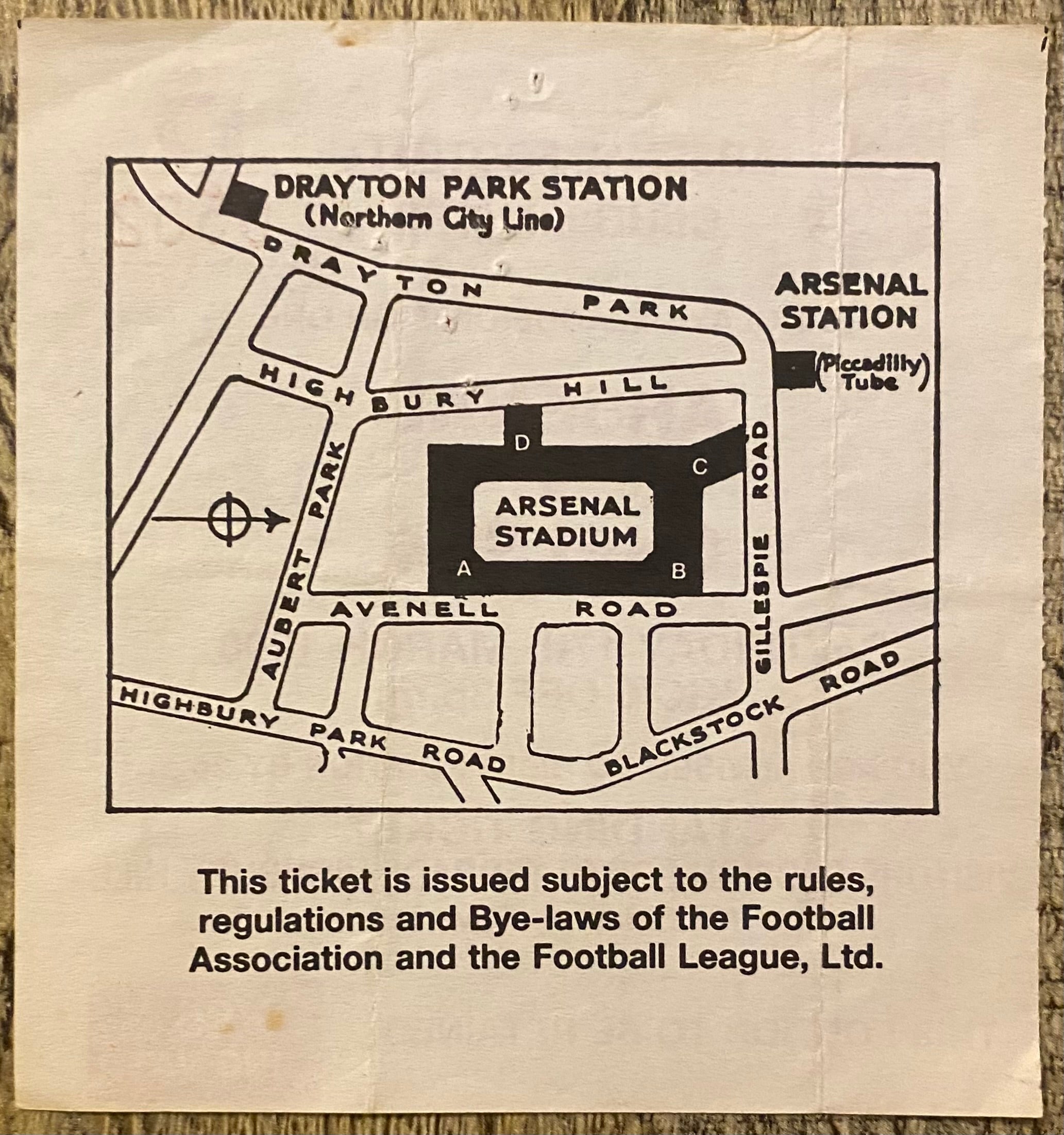 1989/90 ORIGINAL DIVISION ONE TICKET ARSENAL V CHELSEA