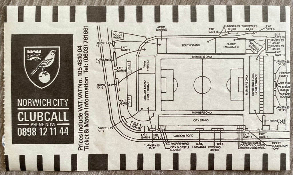 1991/92 ORIGINAL 2ND ROUND 2ND LEG TICKET NORWICH CITY V CHARLTON ATHLETIC