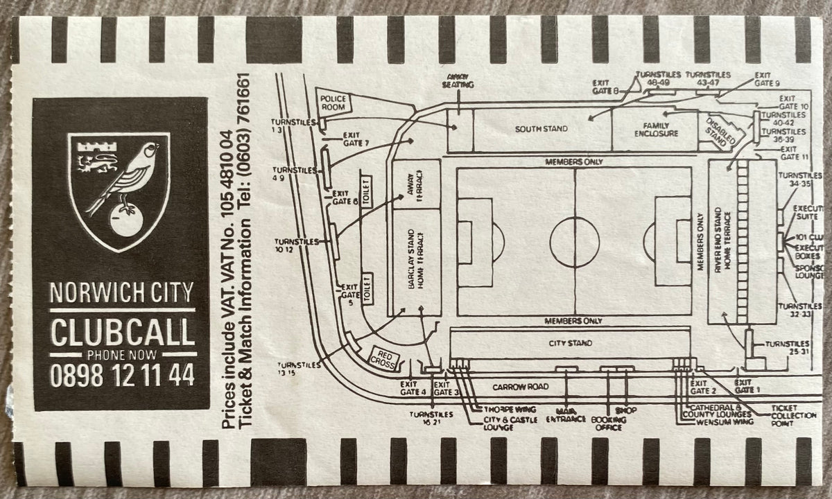 1991/92 ORIGINAL 2ND ROUND 2ND LEG TICKET NORWICH CITY V CHARLTON ATHLETIC