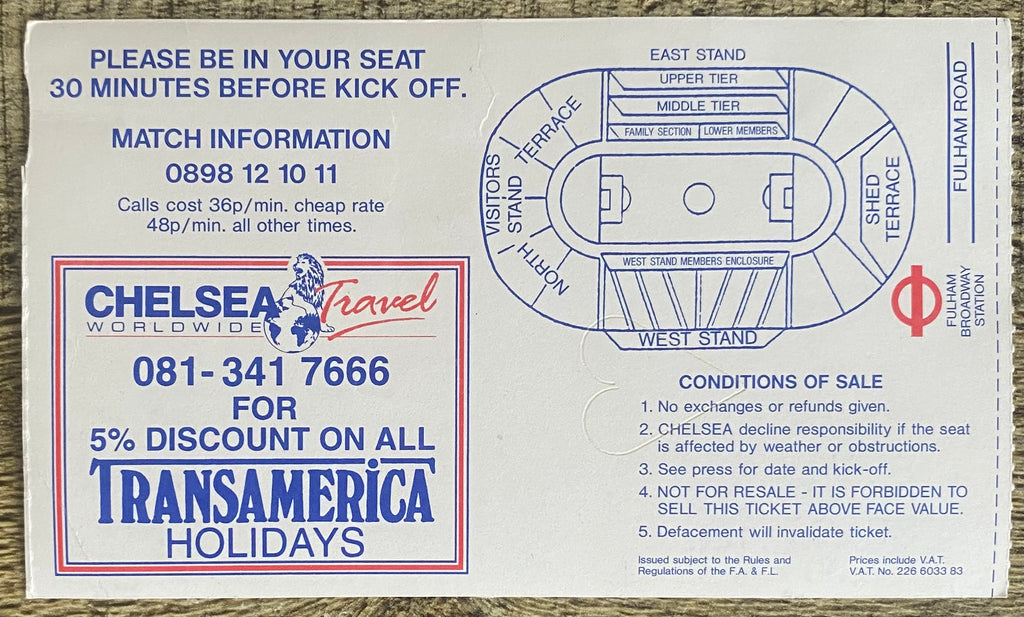 1991/92 ORIGINAL DIVISION ONE TICKET CHELSEA V NOTTINGHAM FOREST