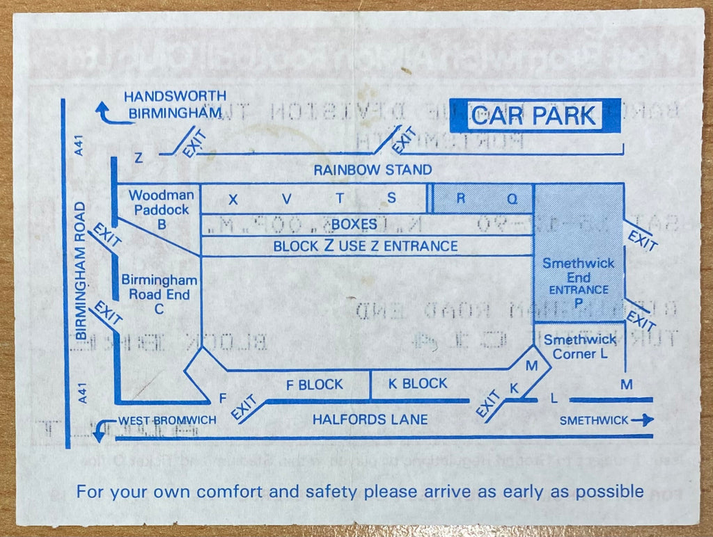 1990/91 ORIGINAL DIVISION 2 TICKET WEST BROMWICH ALBION V PORTSMOUTH