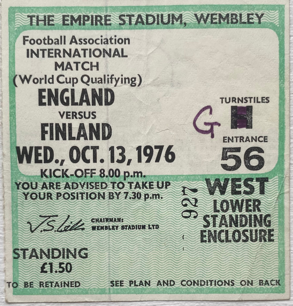 1976 ORIGINAL WORLD CUP QUALIFYING TICKET ENGLAND V FINLAND