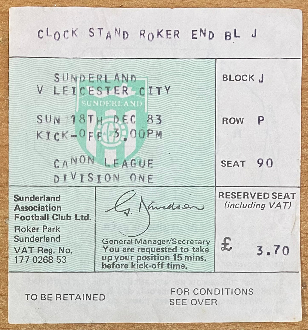 1983/84 ORIGINAL DIVISION 1 TICKET SUNDERLAND V LEICESTER CITY