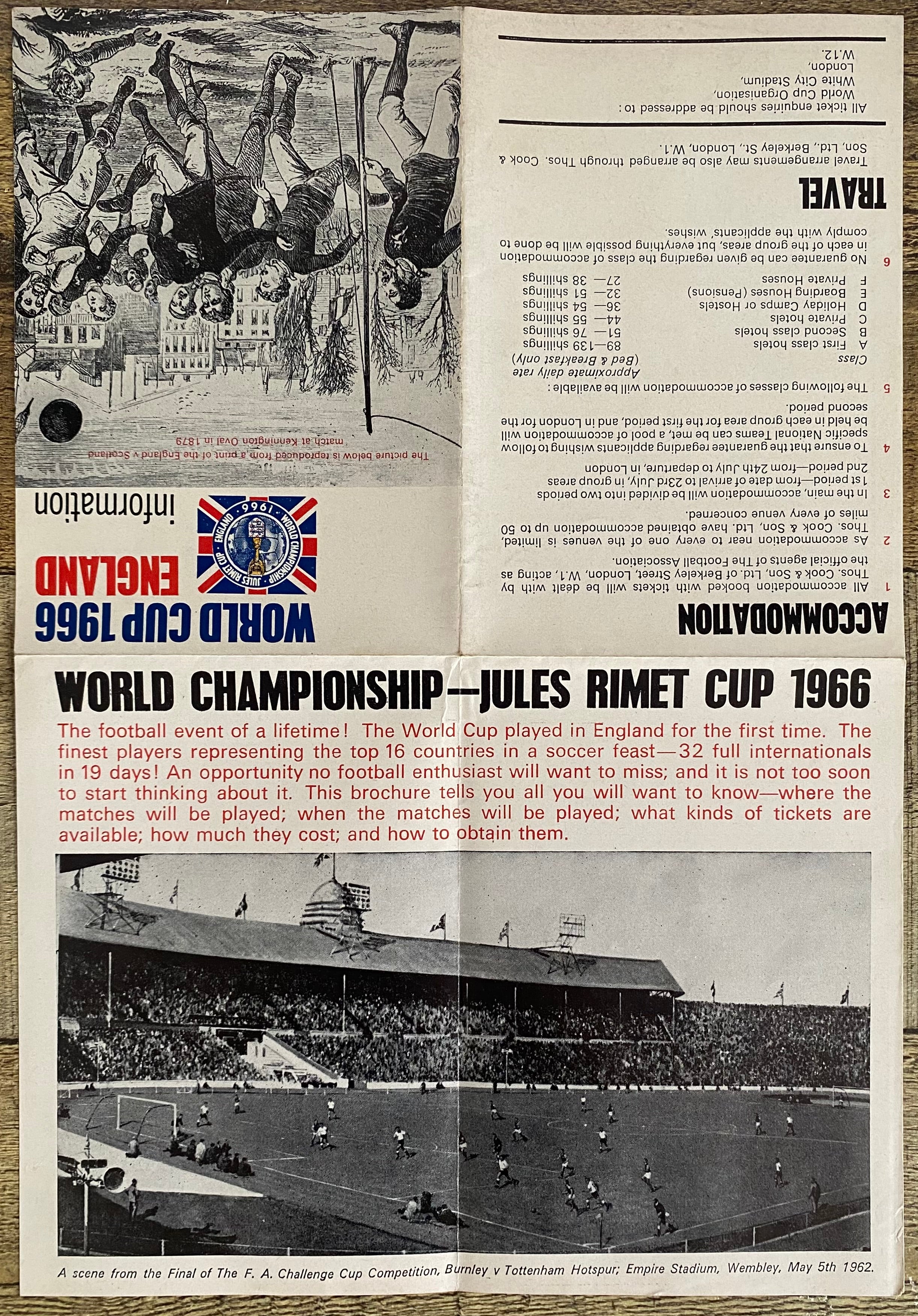 1966 WORLD CUP ORIGINAL OFFICIAL TICKET INFORMATION FOLD OUT BOOKLET