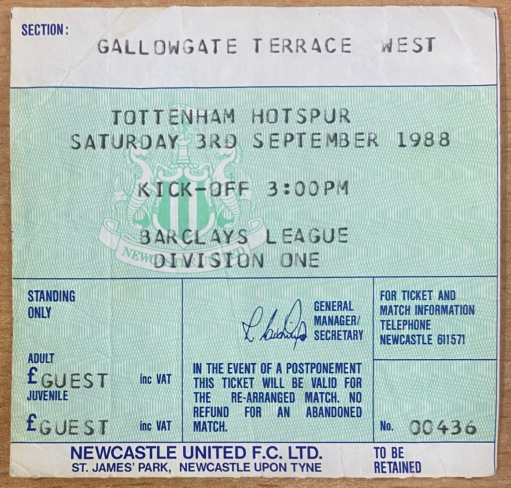 1988/89 ORIGINAL DIVISION 1 TICKET NEWCASTLE UNITED V TOTTENHAM HOTSPUR