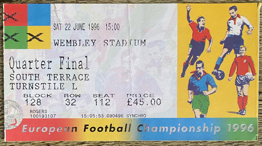 1996 ORIGINAL EUROPEAN CHAMPIONSHIPS EURO 96 QUARTER FINAL TICKET ENGLAND V SPAIN @ WEMBLEY