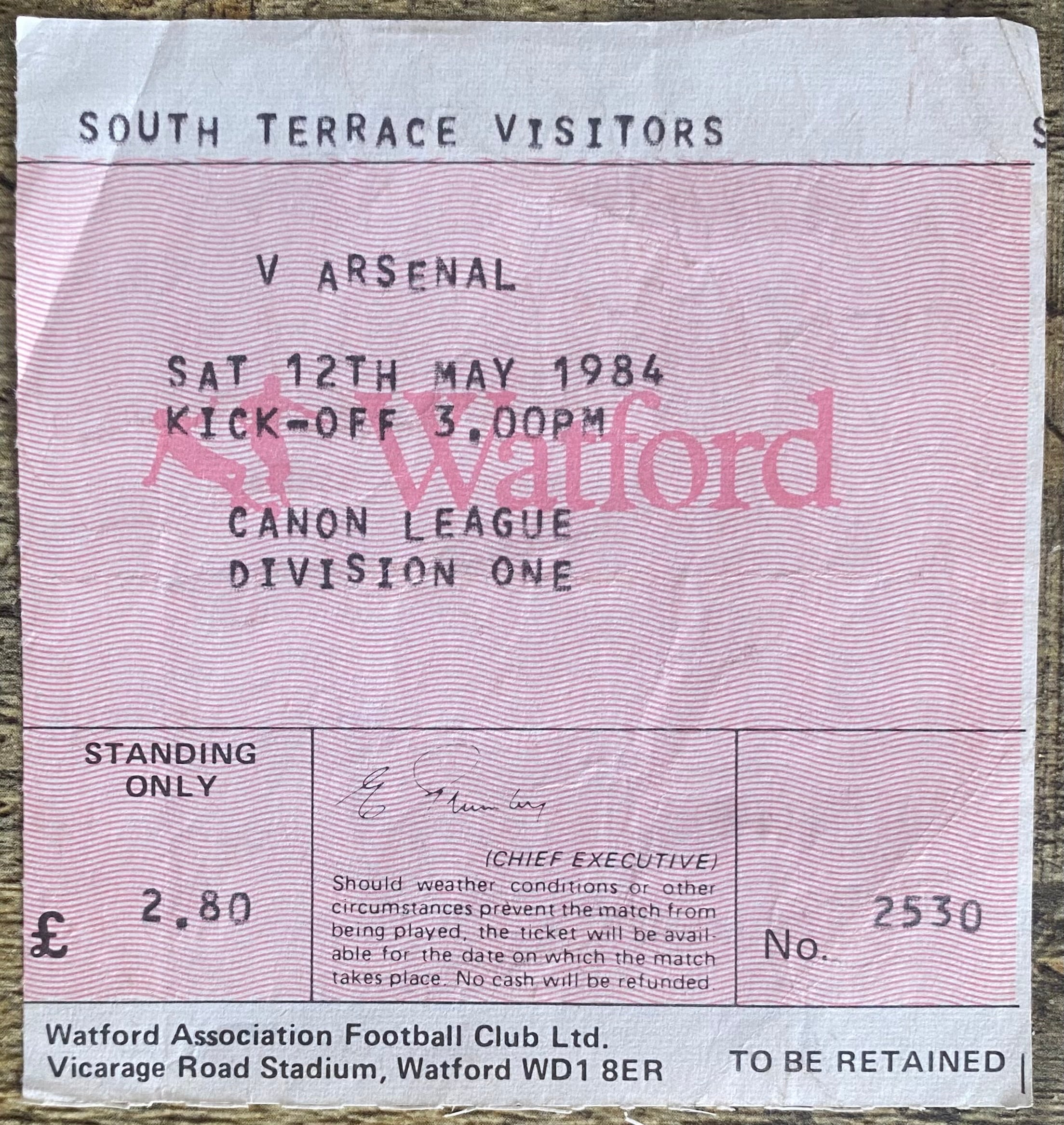 1983/84 ORIGINAL DIVISION ONE TICKET WATFORD V ARSENAL